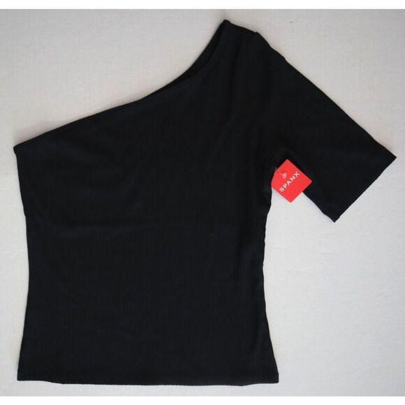 Spanx 21007R Women's Sz Small Classic Black Ribbed One Shoulder Top - Picture 6 of 9